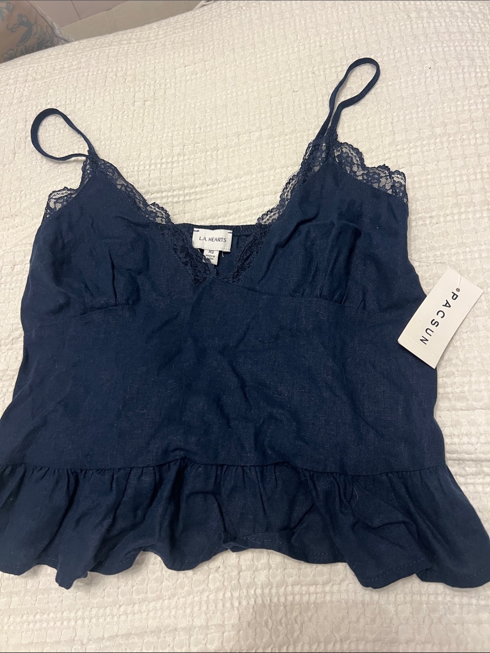 NWT PacSun Navy Lace-Trim Ruffle Cami Top